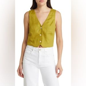 Madewell Katrina Crop Vest Top in linen. Citrus lime color size 6
